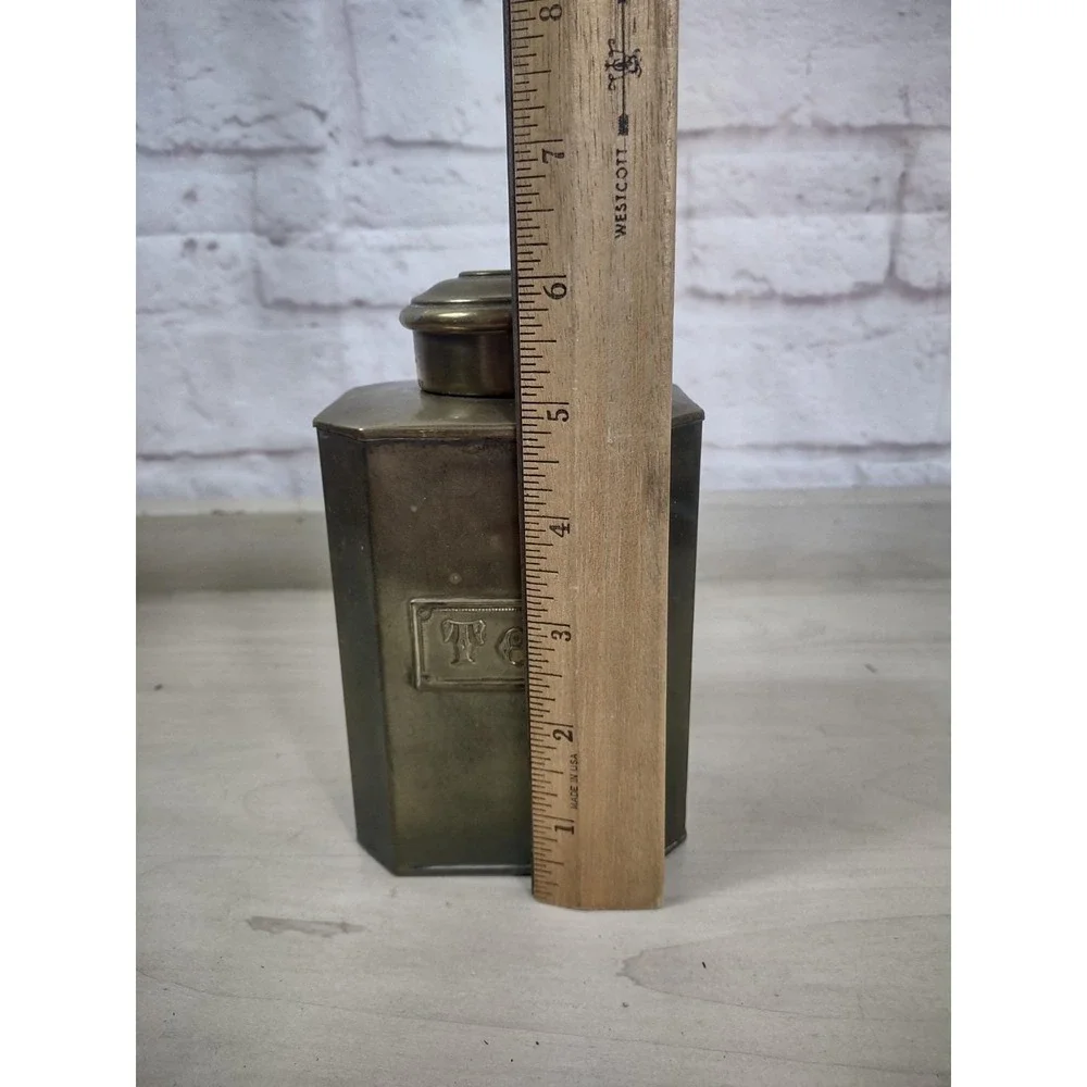 Vtg English Breakfast Tea Tin Brass Screw Top Container Canister TEA Spellout